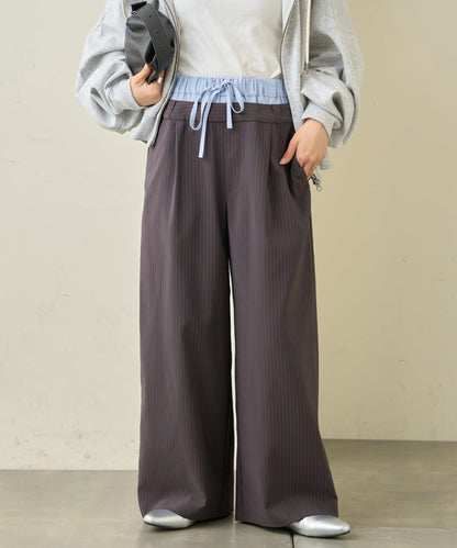 雙腰設計 闊腿 休閒西裝褲