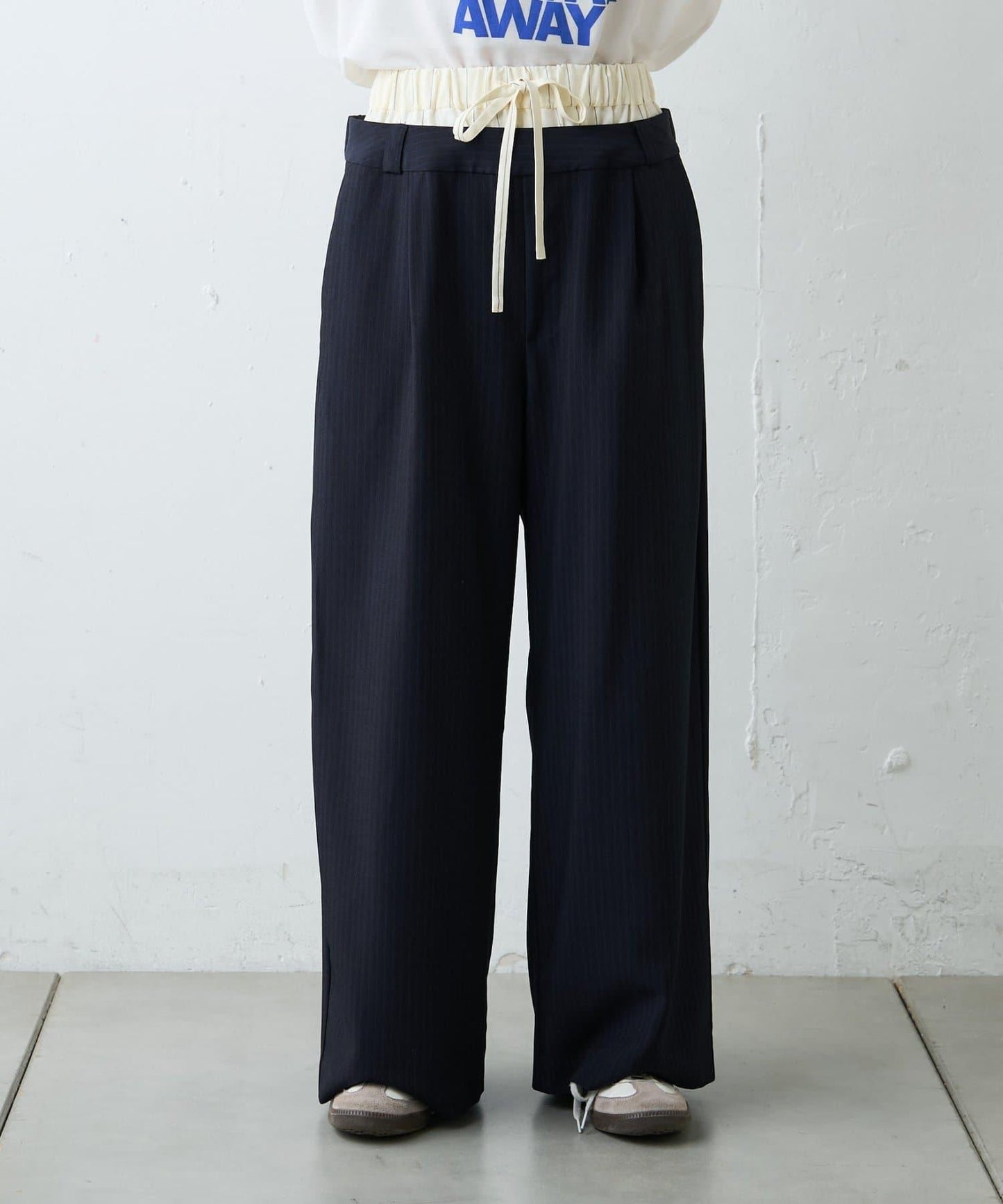 雙腰設計 闊腿 休閒西裝褲