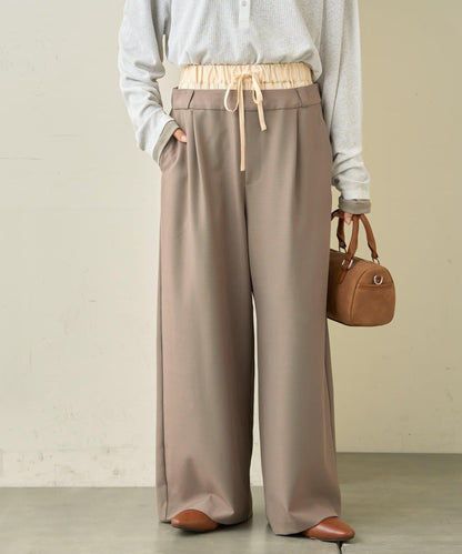 雙腰設計 闊腿 休閒西裝褲