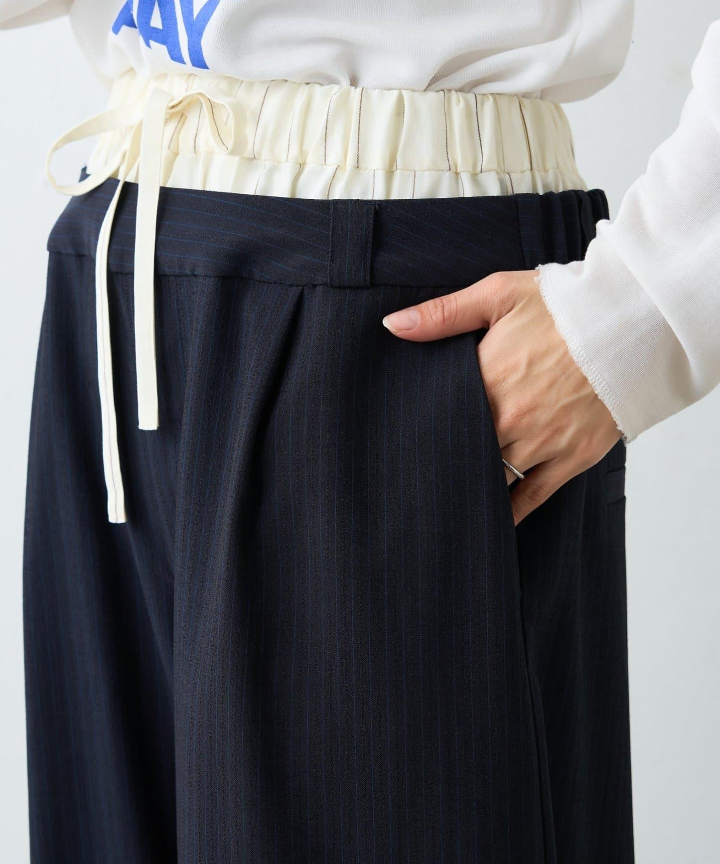 雙腰設計 闊腿 休閒西裝褲