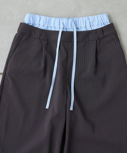 雙腰設計 闊腿 休閒西裝褲