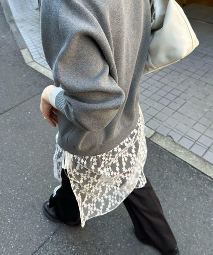 FRIPIER 蕾絲拼接針織上衣