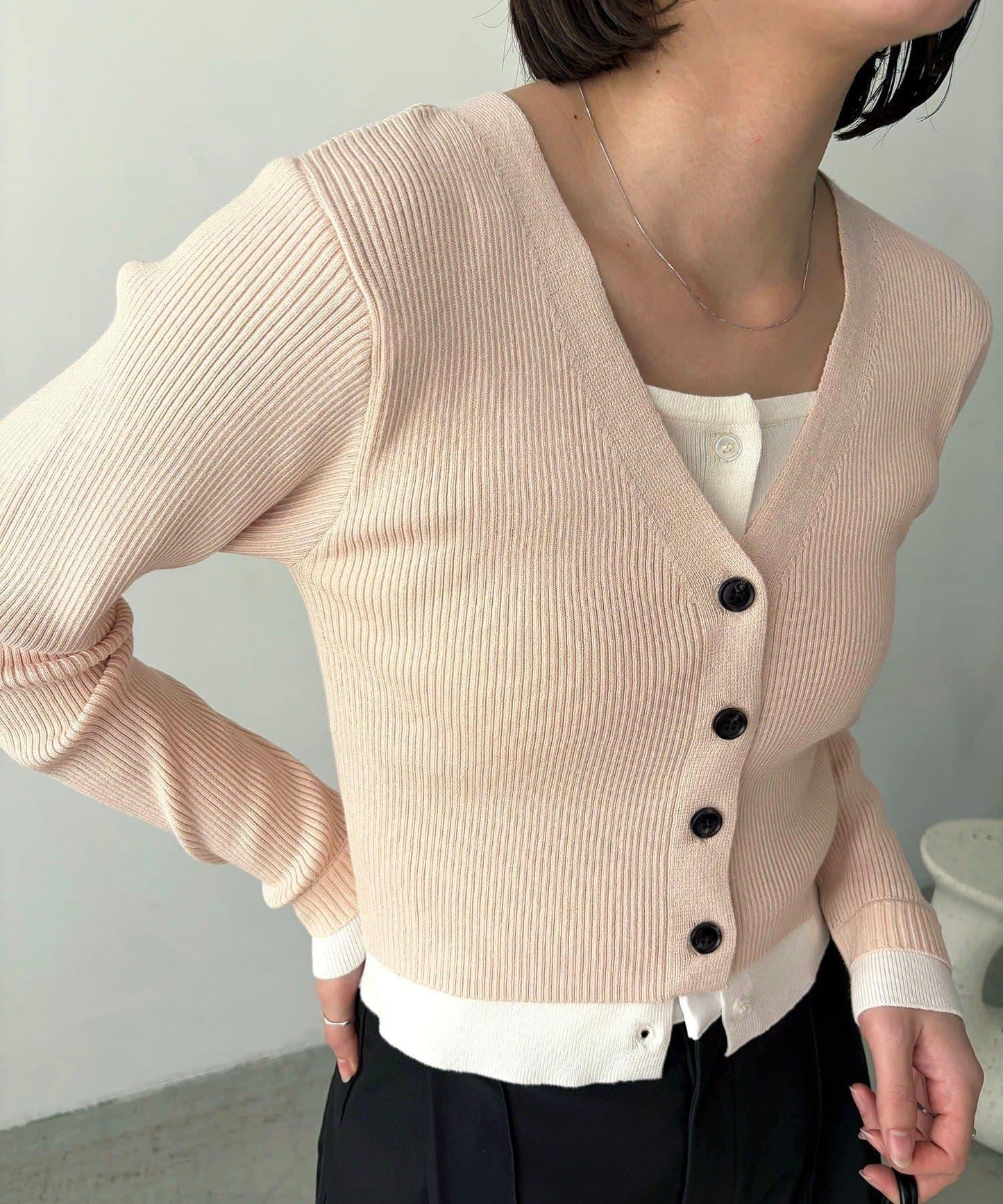 雙色疊穿感針織開衫