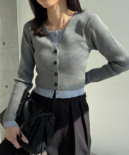 雙色疊穿感針織開衫