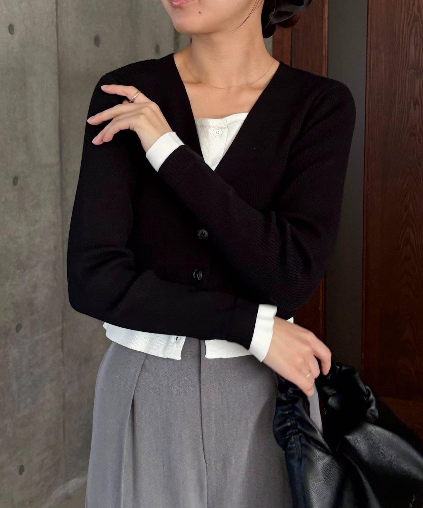 雙色疊穿感針織開衫