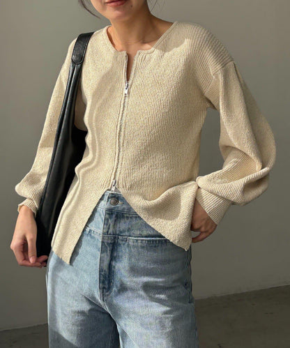 CAPRICIEUX LE'MAGE 粗紗拉鍊蓬鬆針織開衫