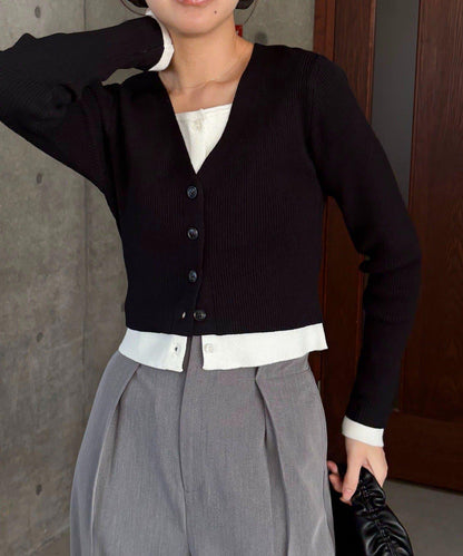 雙色疊穿感針織開衫