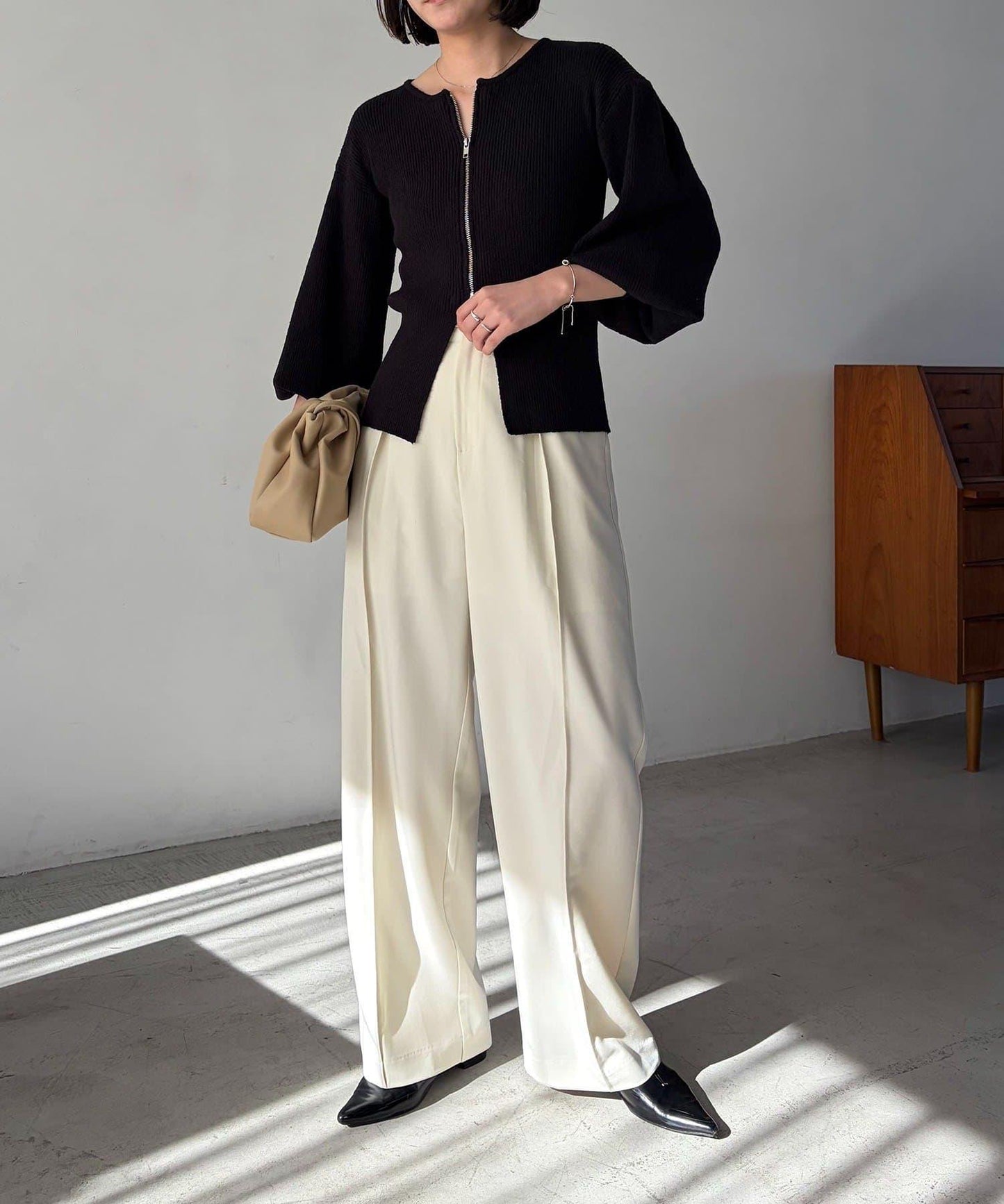 CAPRICIEUX LE'MAGE 粗紗拉鍊蓬鬆針織開衫