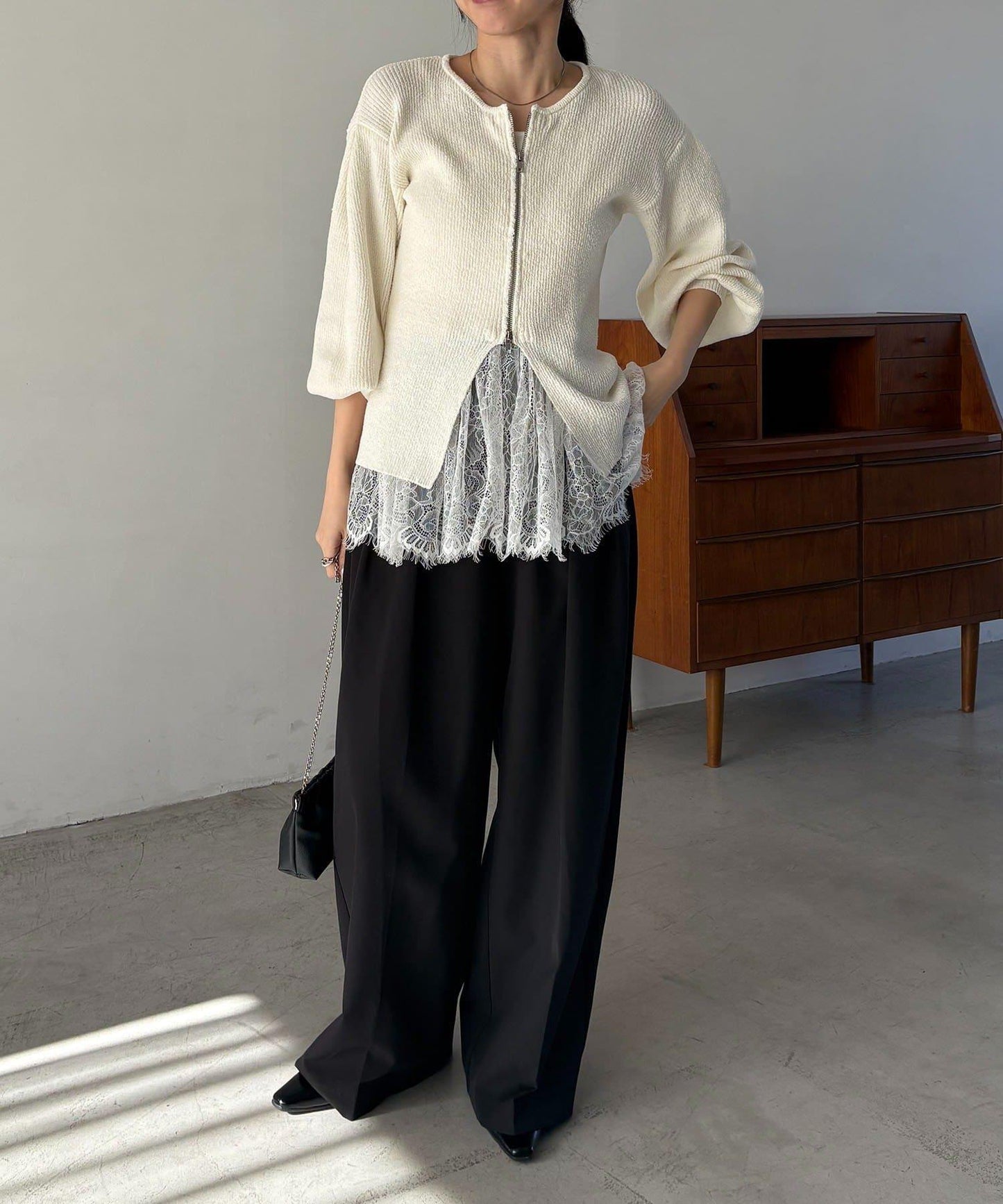 CAPRICIEUX LE'MAGE 粗紗拉鍊蓬鬆針織開衫