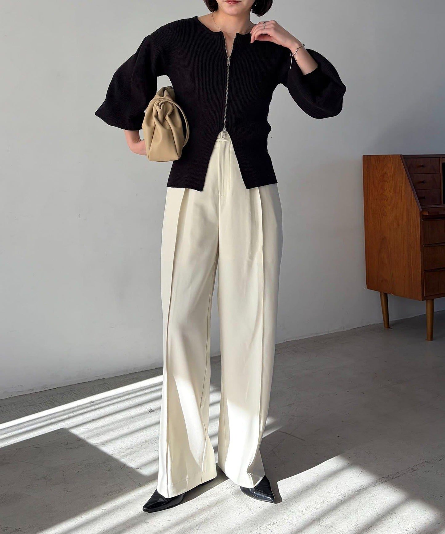 CAPRICIEUX LE'MAGE 粗紗拉鍊蓬鬆針織開衫