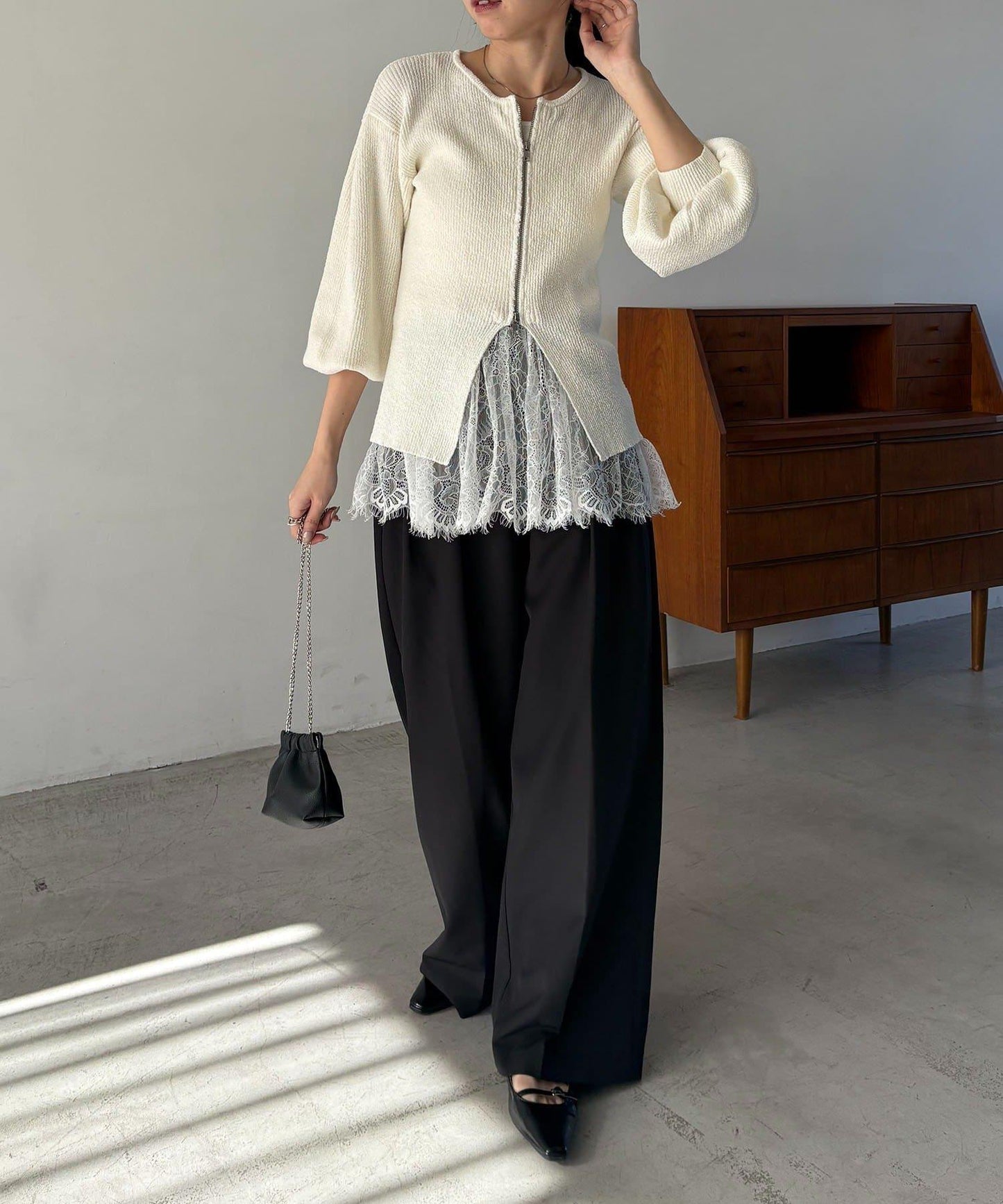 CAPRICIEUX LE'MAGE 粗紗拉鍊蓬鬆針織開衫