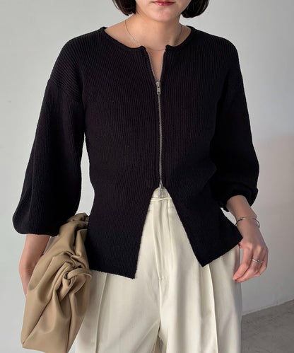 CAPRICIEUX LE'MAGE 粗紗拉鍊蓬鬆針織開衫