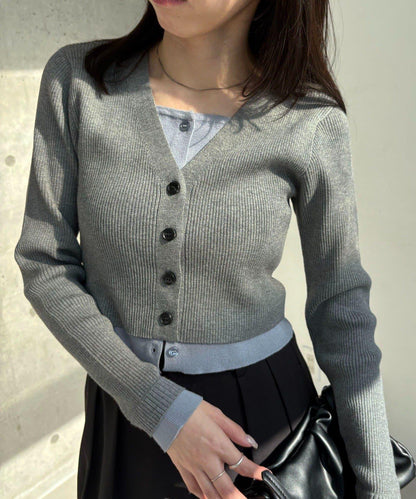 雙色疊穿感針織開衫