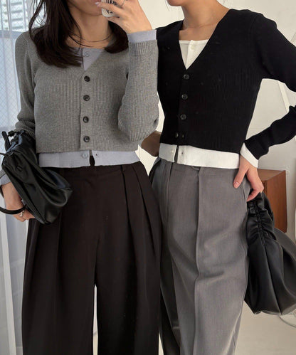 雙色疊穿感針織開衫