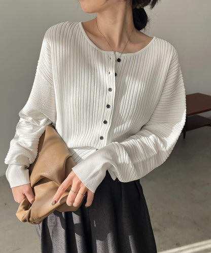 褶襉泡袖 針織開衫