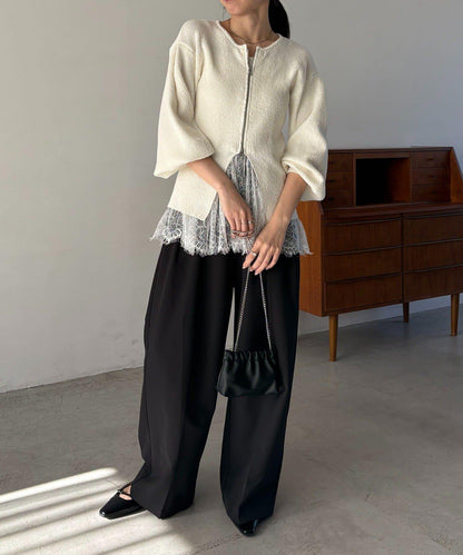 CAPRICIEUX LE'MAGE 粗紗拉鍊蓬鬆針織開衫