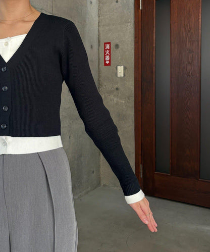 雙色疊穿感針織開衫