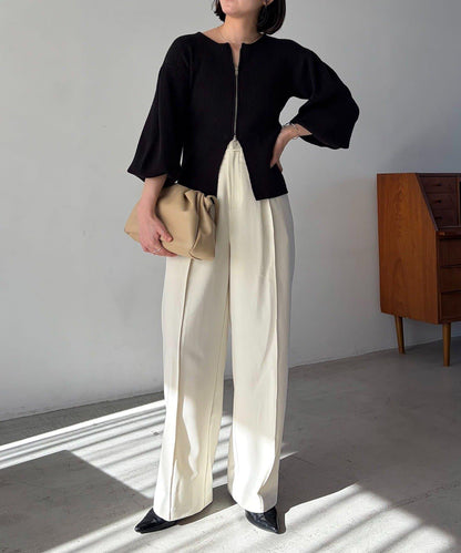 斯拉布拉鏈泡泡袖針織開衫