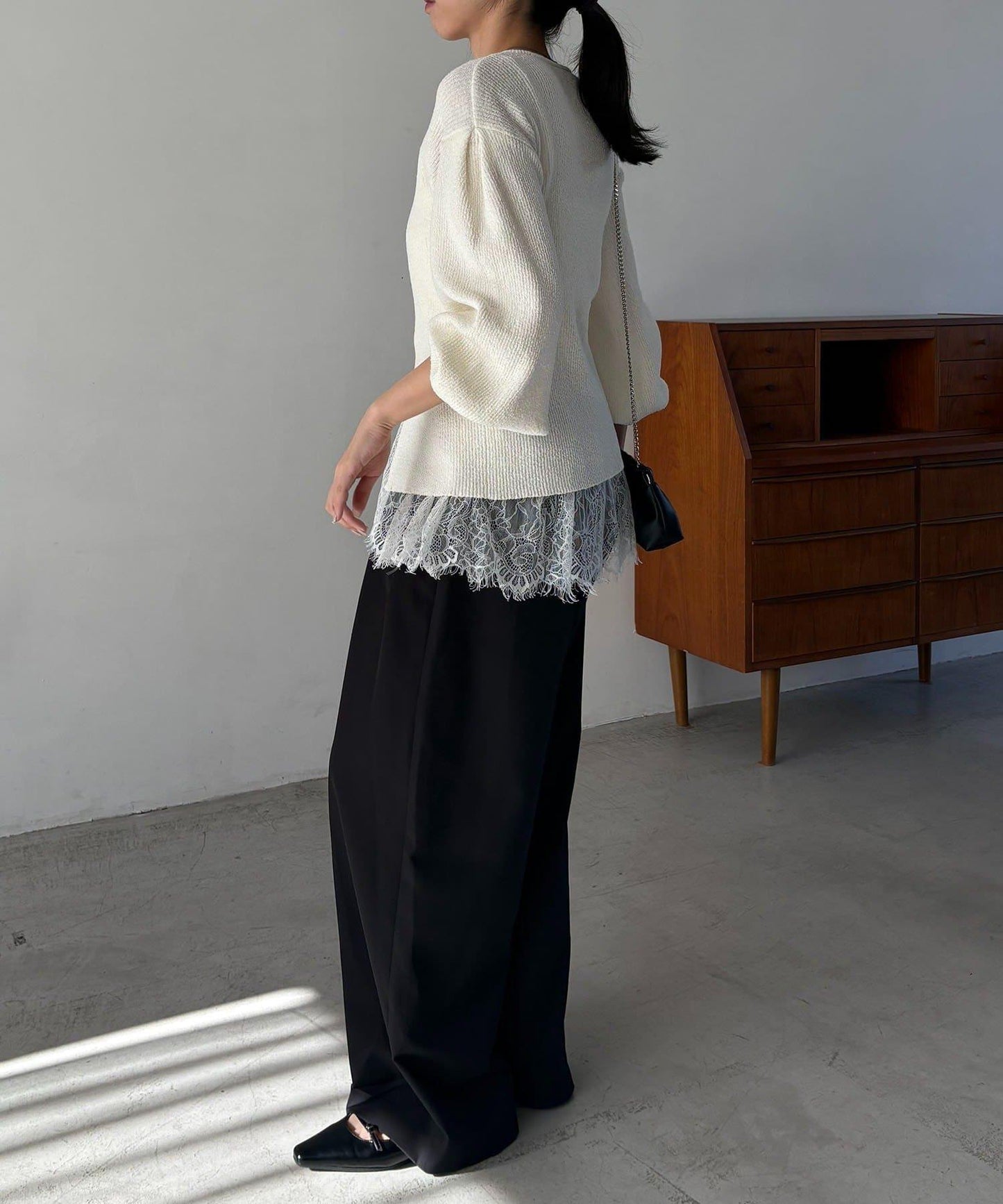 斯拉布拉鏈泡泡袖針織開衫