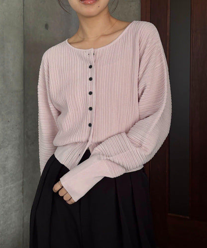 褶襉泡袖 針織開衫