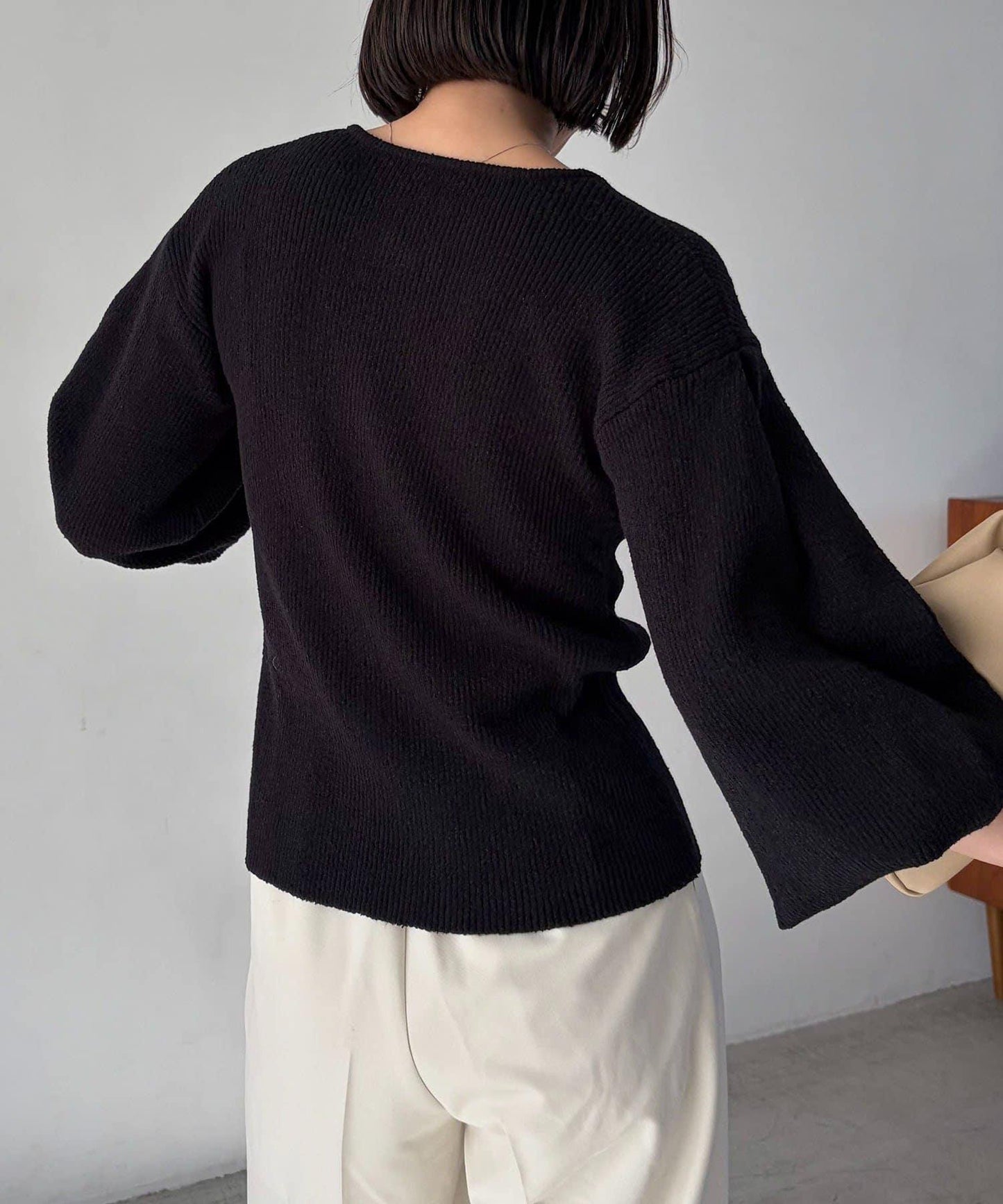 斯拉布拉鏈泡泡袖針織開衫