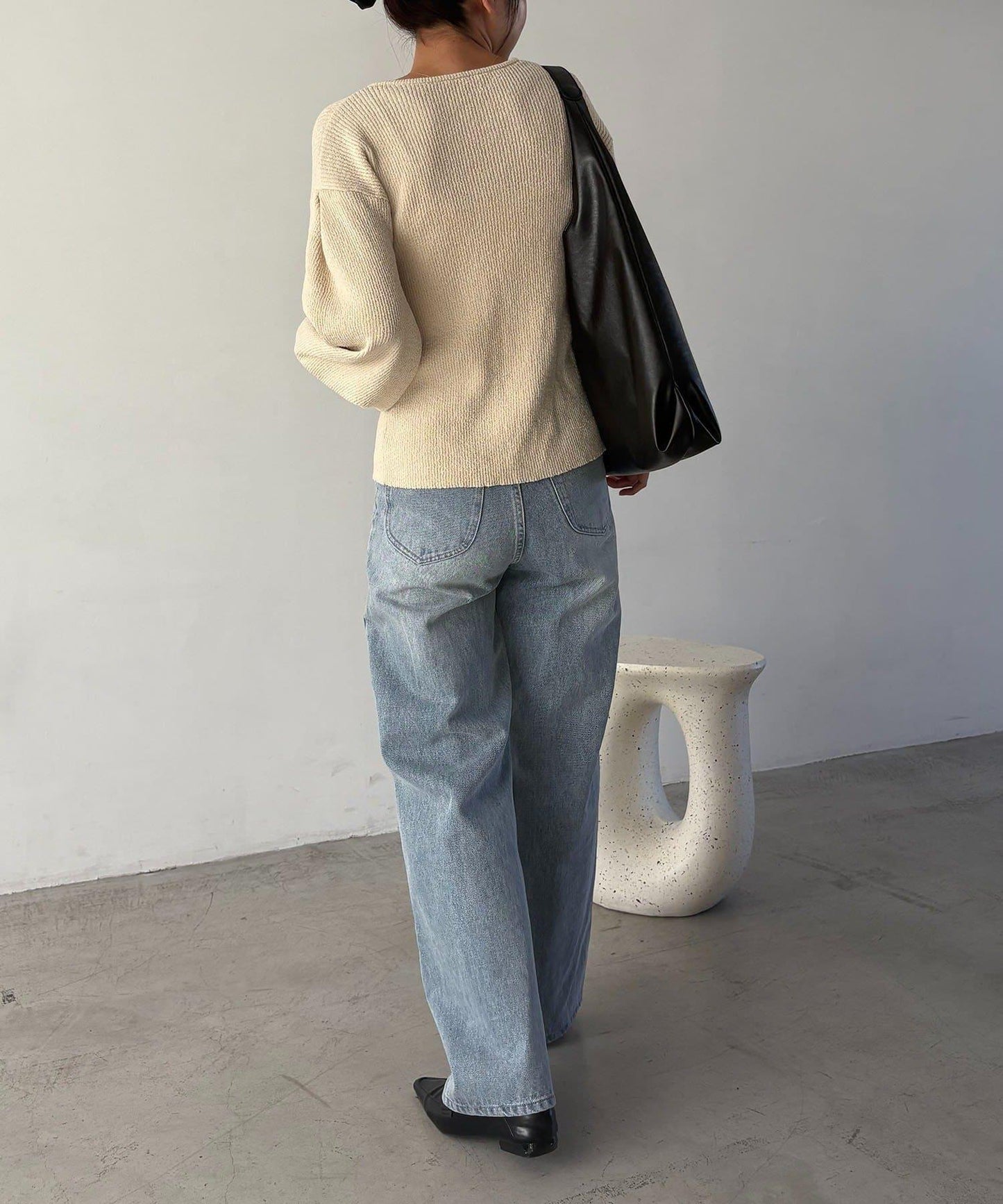 斯拉布拉鏈泡泡袖針織開衫