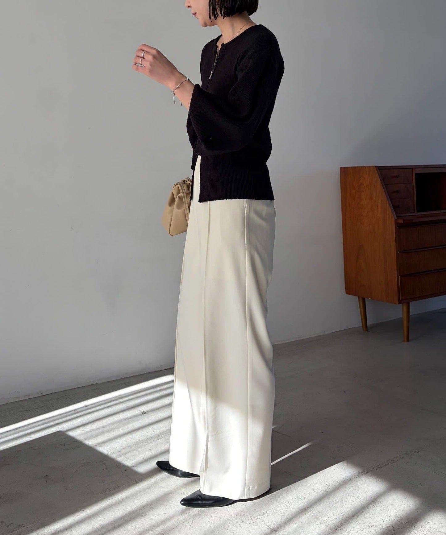 斯拉布拉鏈泡泡袖針織開衫