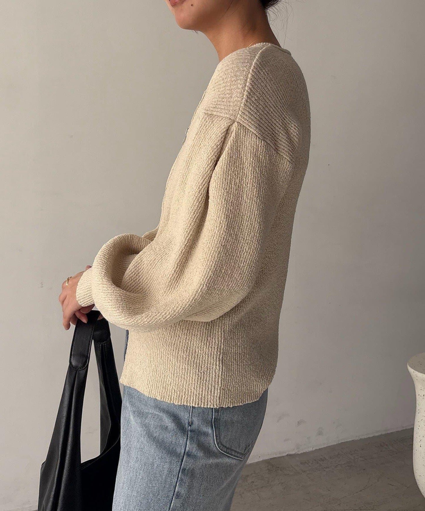 CAPRICIEUX LE'MAGE 粗紗拉鍊蓬鬆針織開衫