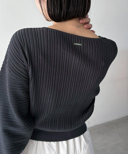 褶襉泡袖 針織開衫