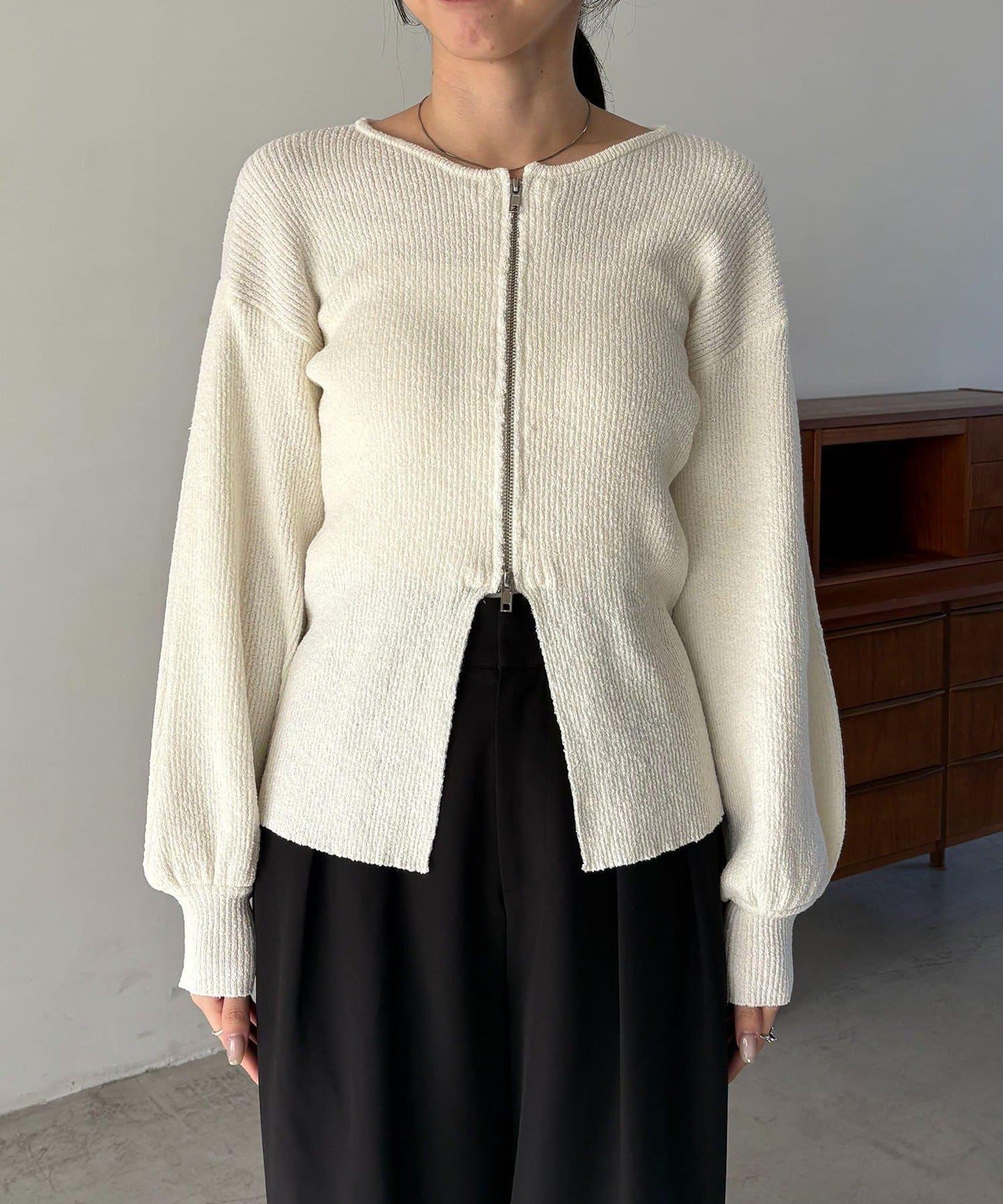 CAPRICIEUX LE'MAGE 粗紗拉鍊蓬鬆針織開衫