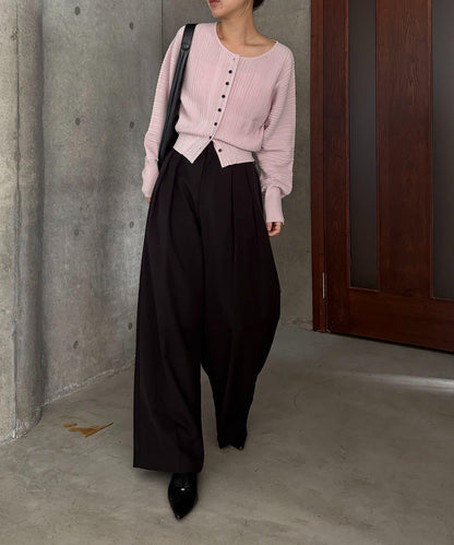 褶襉泡袖 針織開衫