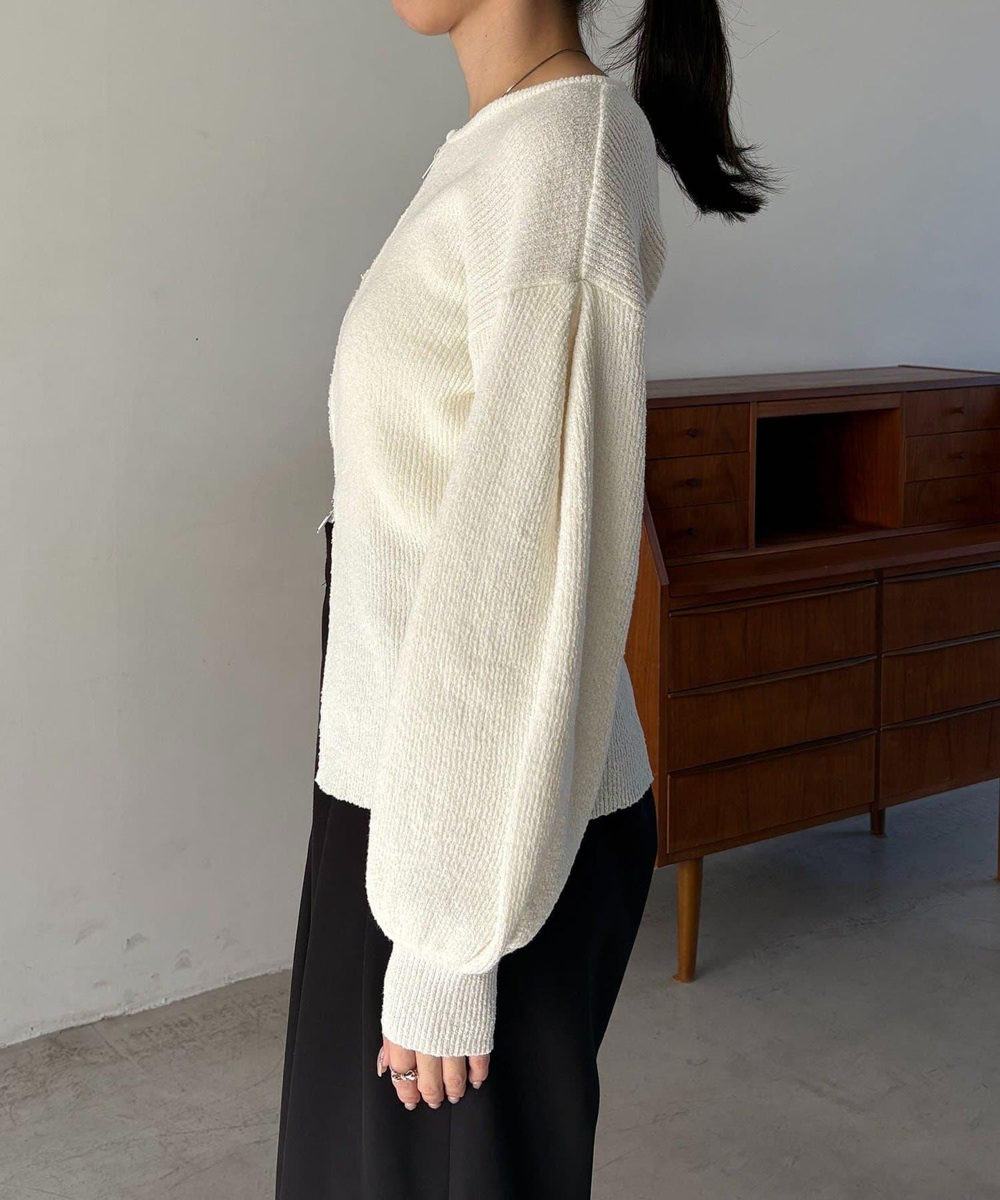 斯拉布拉鏈泡泡袖針織開衫