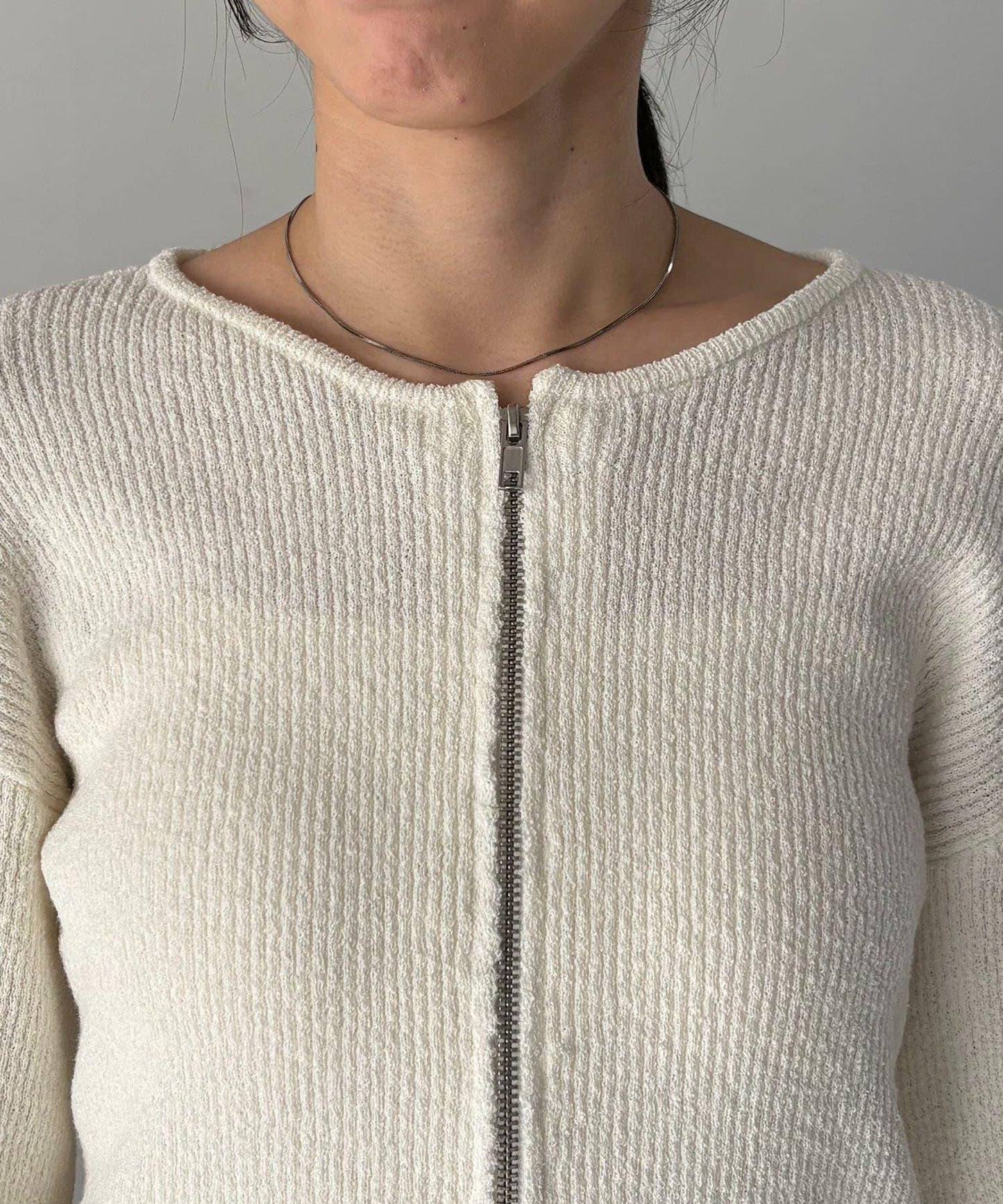 斯拉布拉鏈泡泡袖針織開衫