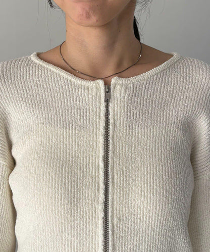 斯拉布拉鏈泡泡袖針織開衫