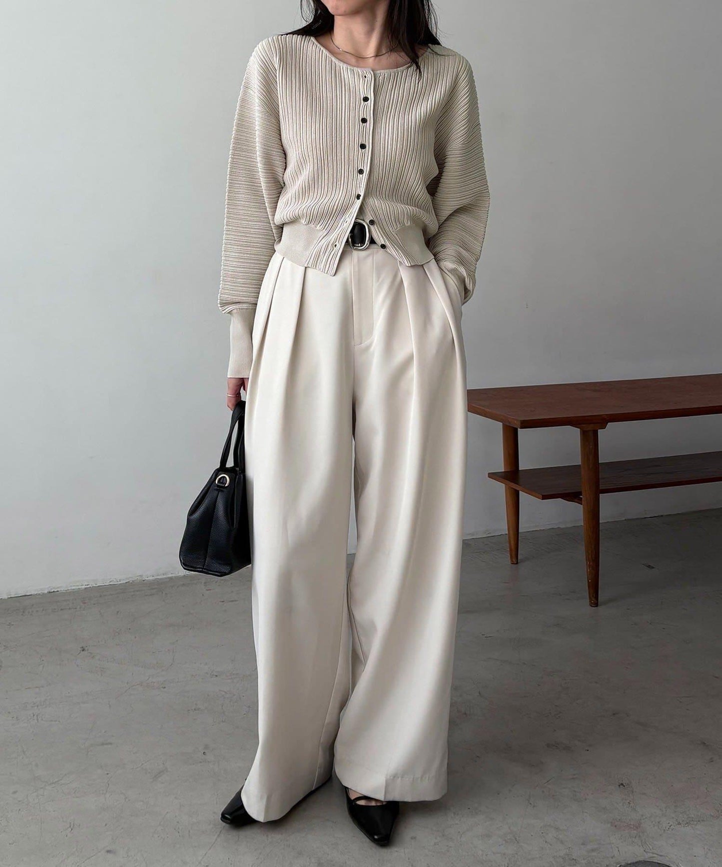 褶襉泡袖 針織開衫