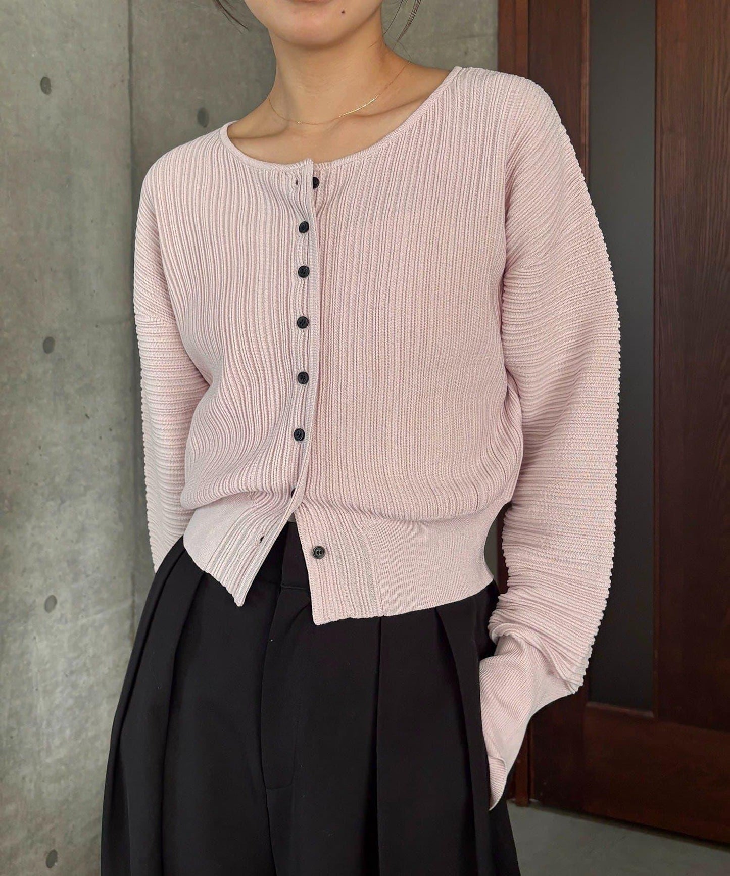 褶襉泡袖 針織開衫