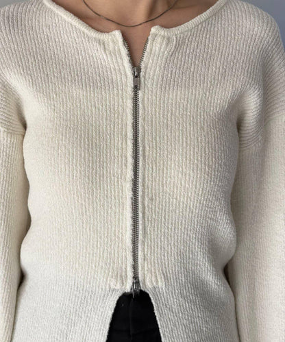 CAPRICIEUX LE'MAGE 粗紗拉鍊蓬鬆針織開衫