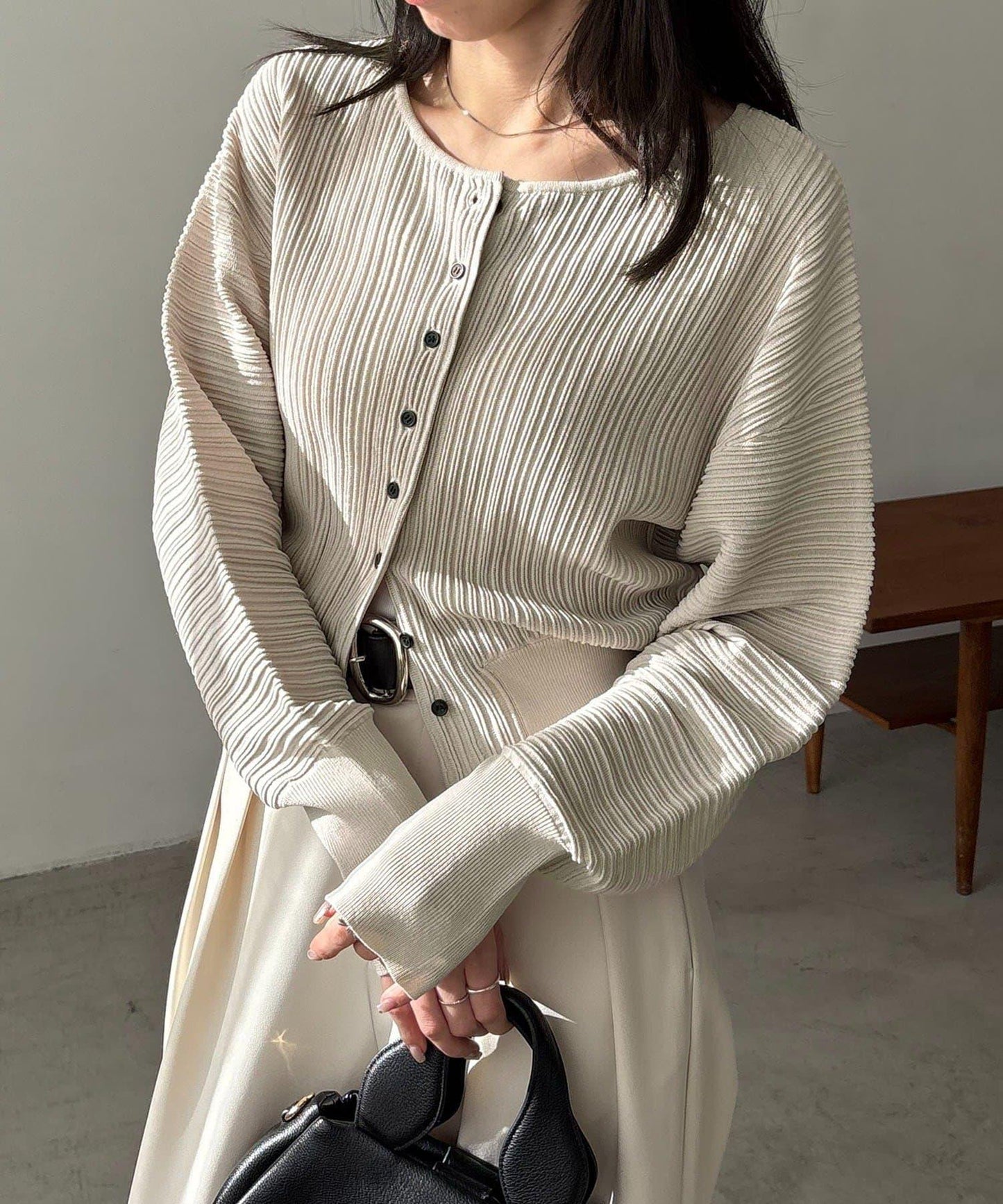 褶襉泡袖 針織開衫