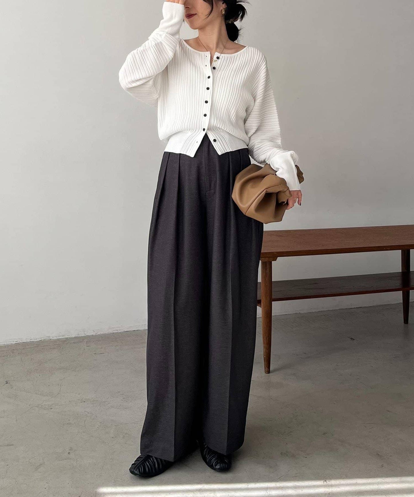 褶襉泡袖 針織開衫