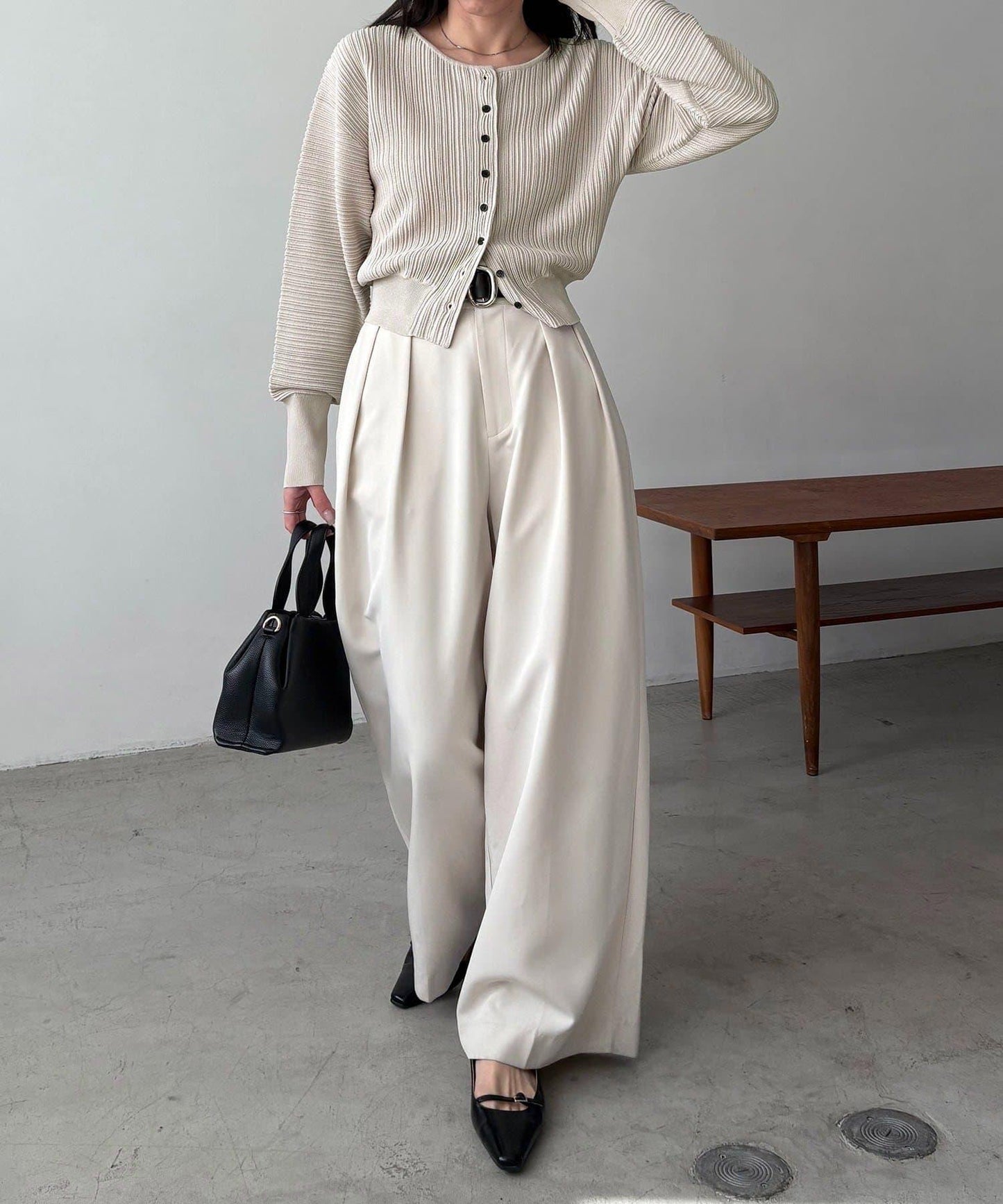 褶襉泡袖 針織開衫