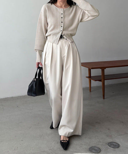 褶襉泡袖 針織開衫