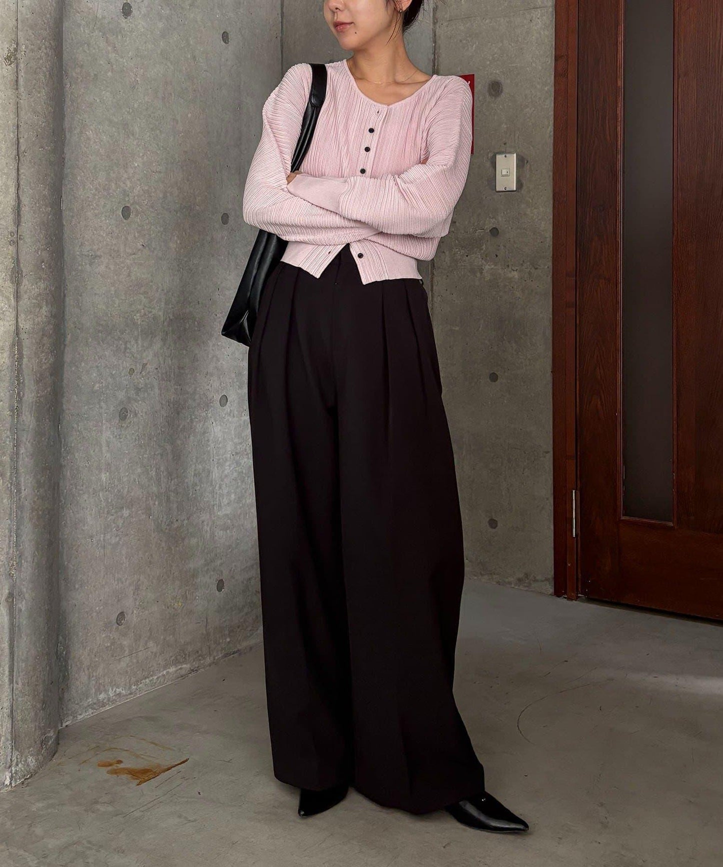 褶襉泡袖 針織開衫