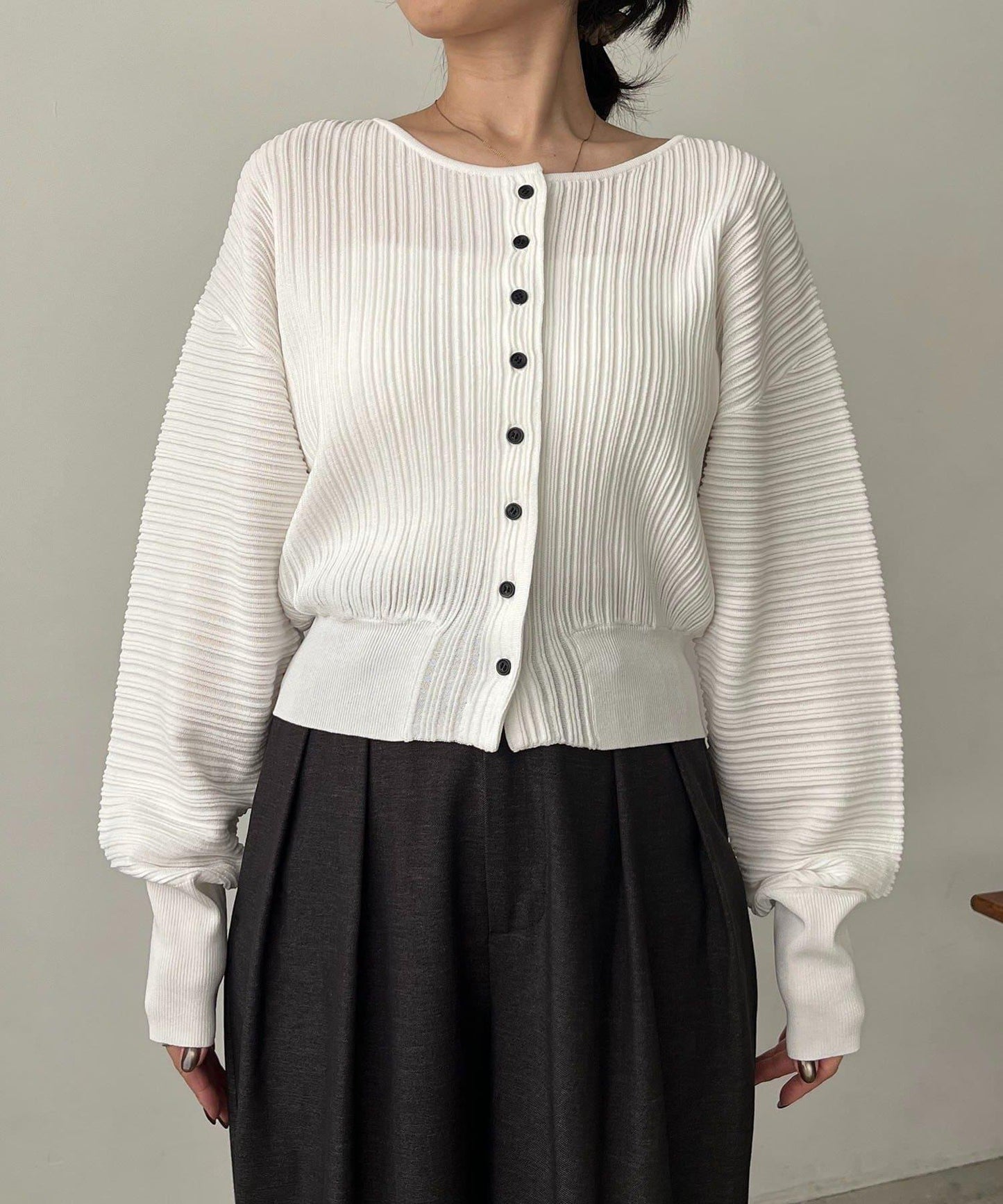 褶襉泡袖 針織開衫