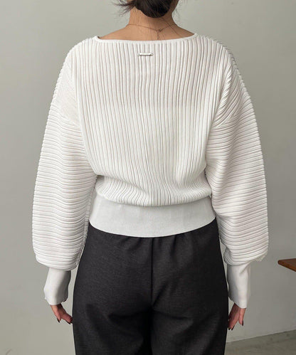 褶襉泡袖 針織開衫