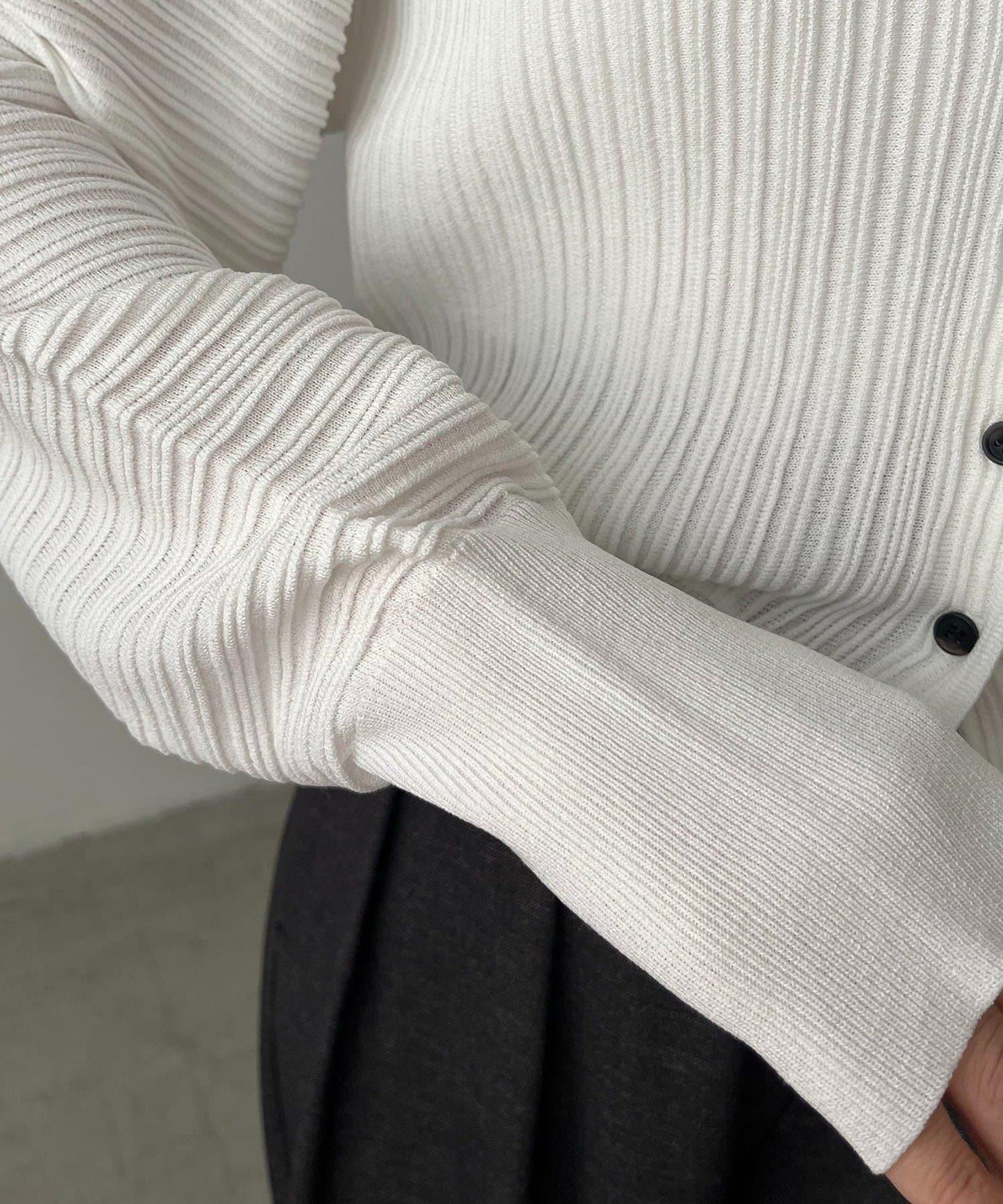 褶襉泡袖 針織開衫