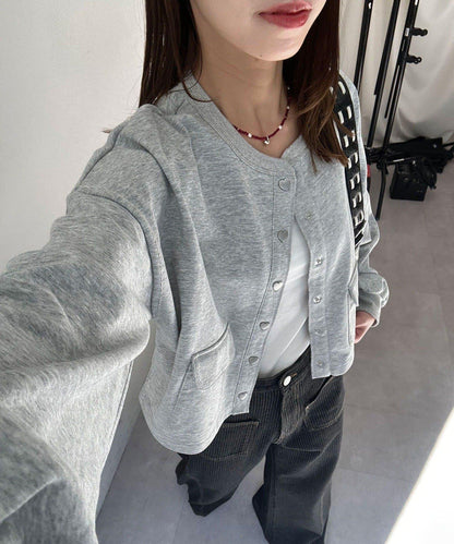 心形紐扣配色縫線 衛衣開衫