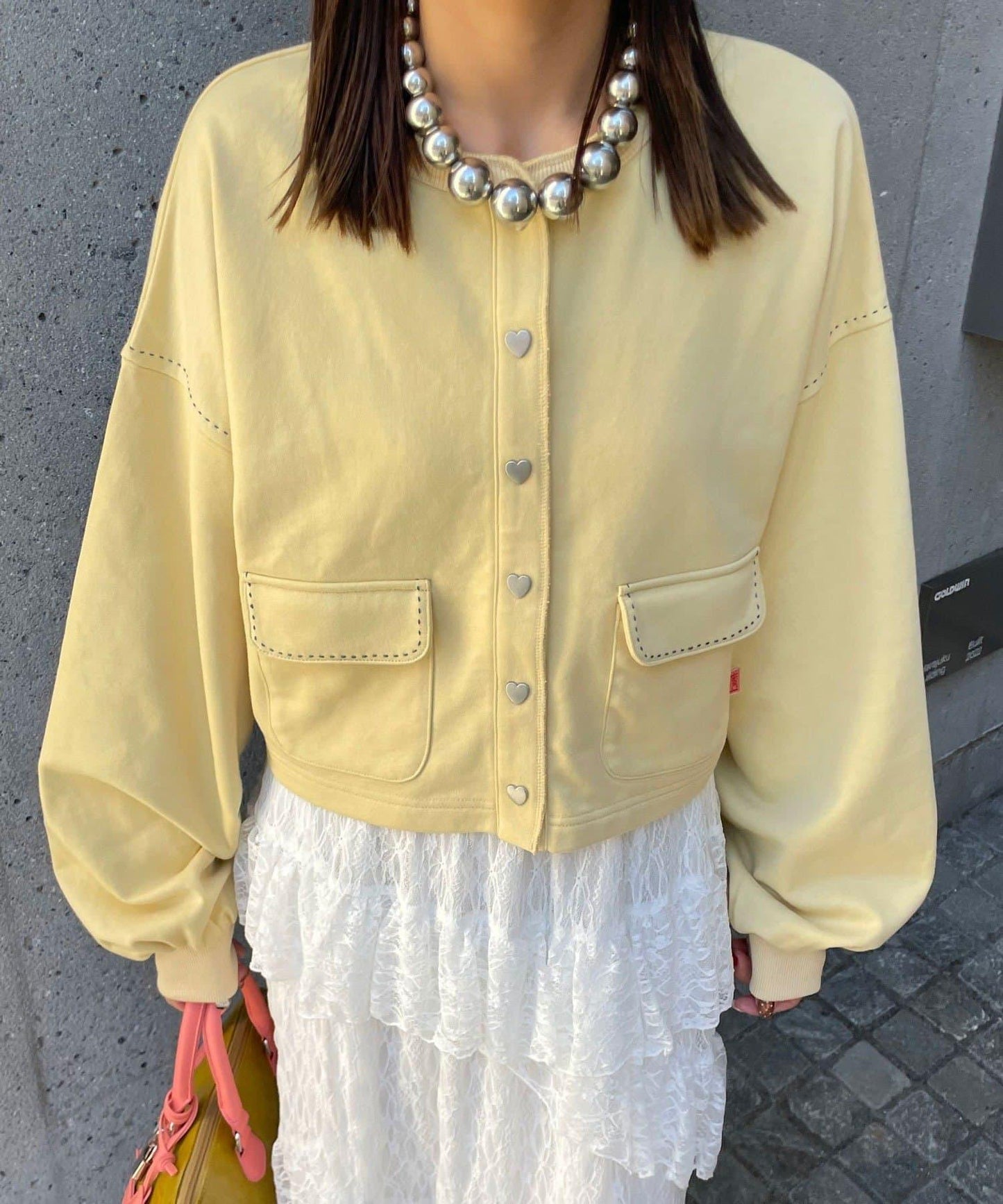 心形紐扣配色縫線 衛衣開衫