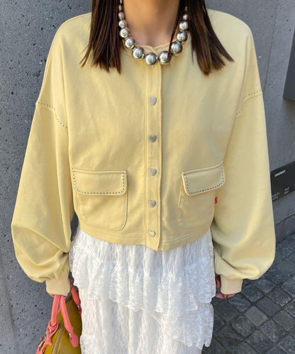 心形紐扣配色縫線 衛衣開衫