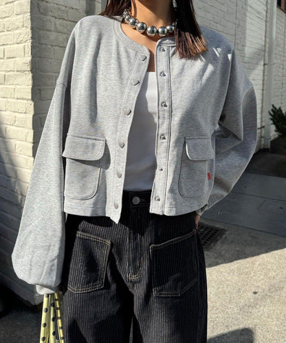 心形紐扣配色縫線 衛衣開衫