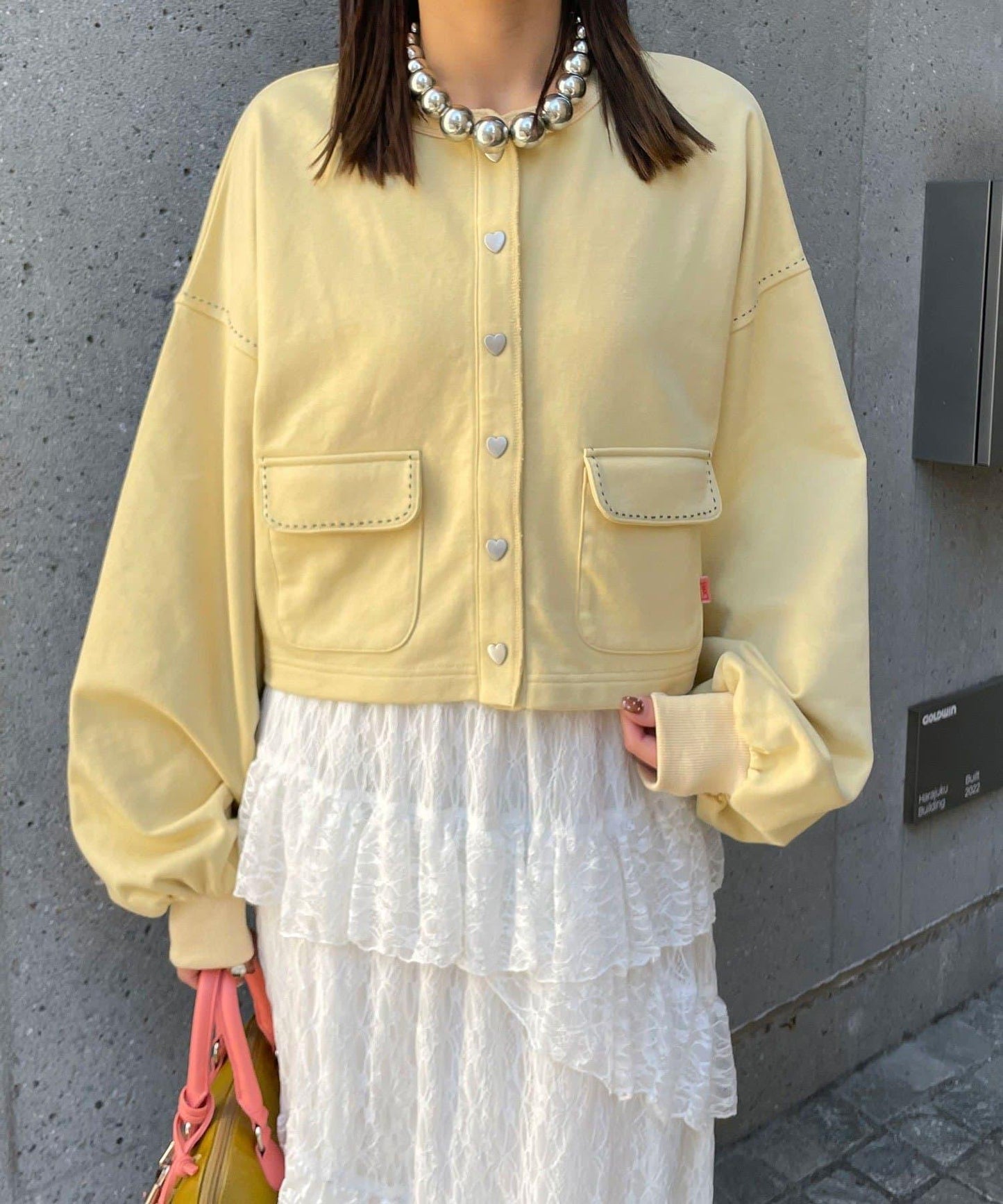 心形紐扣配色縫線 衛衣開衫